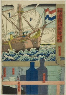 Curio Shop (Karamono ten no zu), from the series "Pictures of Goods for Sale at...", 1860. Creator: Sadahide Utagawa.