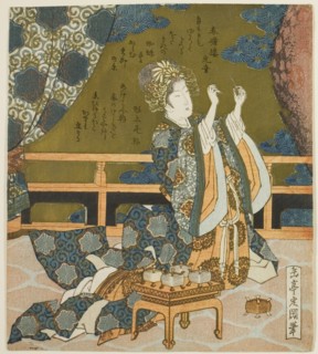 Two Chinese Women Examining Thread and a Spider’s Web in a Box, from the...", c. 1824. Creator: Gakutei.