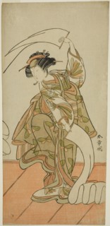 The Actor Segawa Kikunojo III as the Courtesan Kisegawa in a "Nuno Sarashi" Dance, in..., c. 1775. Creator: Shunsho.