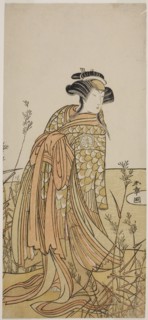 The Actor Segawa Kikunojo III as Spirit of a Mandarin Duck (Oshidori) Disguised as Taga..., c. 1775. Creator: Shunsho.