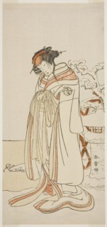 The Actor Segawa Kikunojo III as the Courtesan Kisewata (Tagasode) (?) in the Play Hana..., c. 1775. Creator: Shunsho.