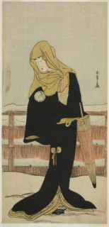 The Actor Segawa Kikunojo III as the Lady-in-Waiting Suho Disguised as Tsunokuniya Tsun..., c. 1781. Creator: Shunsho.