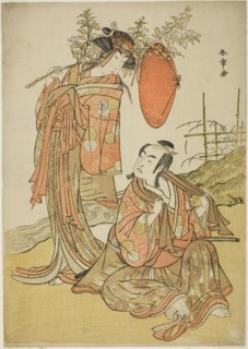 The Actors Ichikawa Monnosuke II and Segawa Kikunojo III as the Lovers Seijuro (right)..., c. 1781. Creator: Shunsho.