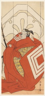 The Actor Ichikawa Danjuro V in a "Shibaraku" Role, Probably as Kato Hyoeisa Shigemitsu..., c. 1777. Creator: Shunsho.