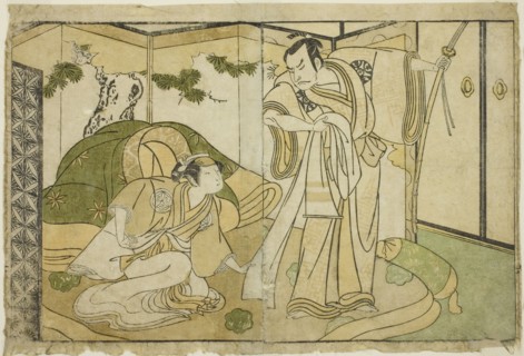 The Actors Nakamura Nakazo I as Taira no Kiyomori (right), and Yamashita Kinsaku II as..., c. 1772. Creator: Shunsho.