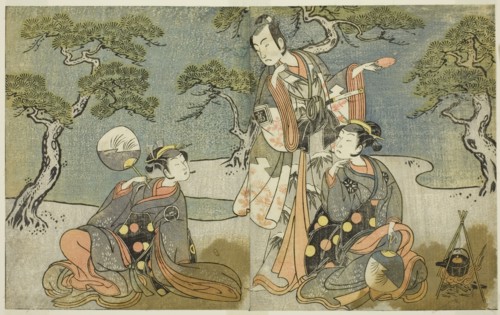 The Actors Nakamura Nakazo I as Matsukaze (right), Ichikawa Komazo II as Ariwara no Yuk..., c. 1772. Creator: Shunsho.