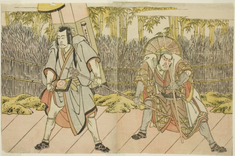 The Actors Ichikawa Danzo IV as Arakawa Taro Takesada Disguised as the Palanquin Bearer..., c. 1782. Creator: Shunsho.