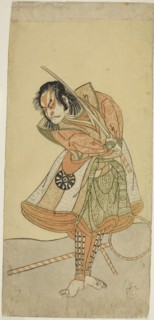 The Actor Nakamura Nakazo I as Tezuka no Taro Mitsumori Disguised as the Monkey Trainer..., c. 1769. Creator: Shunsho.