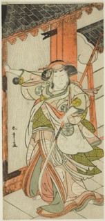 The Actor Nakamura Tomijuro I as Hangaku Gozen Breaking Down the Gate in the Play Wada..., c. 1777. Creator: Shunsho.
