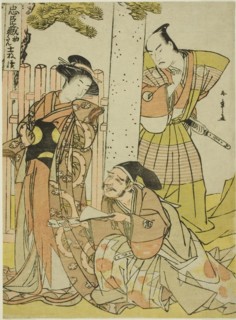 Scene at the Tsurugaoka Hachiman Shrine, from Act One of Chushingura (Treasury of..., c. late 1770s. Creator: Shunsho.