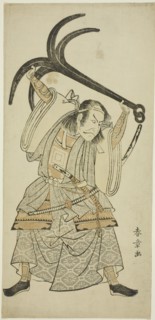 The Actor Ichikawa Danjuro IV as Taira no Tomomori disguised as Tokaiya Gimpei in the..., c. 1767. Creator: Shunsho.