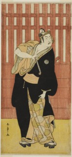 The Actor Ichimura Uzaemon IX as Soga no Goro Tokimune Disguised as Agemaki no Sukeroku..., c. 1782. Creator: Shunsho.