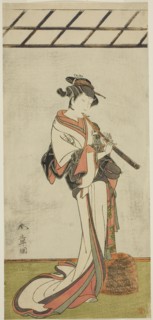 The Actor Onoe Tamizo I as Oiso no Tora or Kewaizaka no Shosho, Disguised as a Female..., c. 1774. Creator: Shunsho.