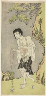 The Actor Nakamura Nakazo I as a Monk, Raigo Ajari, in the Play Nue no Mori Ichiyo no M..., c. 1770. Creator: Shunsho.