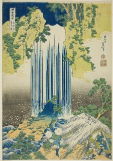 Yoro Falls in Mino Province (Mino no Yoro no taki), from the series "A Tour of Waterfalls..., c1833. Creator: Hokusai.