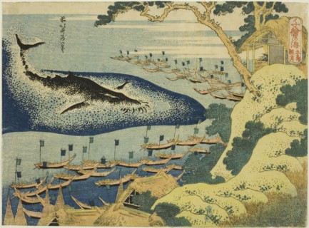 Whaling off the Coast of the Goto Islands (Goto kujira tsuki), from the series "One..., c. 1831-33. Creator: Hokusai.
