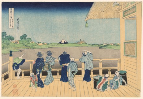 Sazai Hall at the Temple of the Five Hundred Arhats (Gohyakurakanji Sazaido), from..., c. 1830/33. Creator: Hokusai.