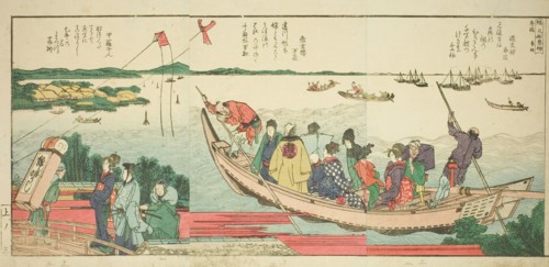Pages from the illustrated book "Panoramic Views along the Banks of the Sumida...,1801,1804, or 806. Creator: Hokusai.