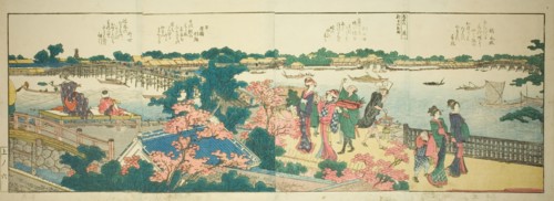 Pages from the illustrated book "Panoramic Views along the Banks of the Sumida...,1801,1804, or 806. Creator: Hokusai.