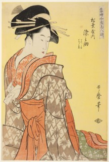 Somenosuke of the Matsubaya, [whose attendants are] Wakagi, Wakaba (Matsubaya uchi Somenos..., 1794. Creator: Kitagawa Utamaro.