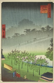 Night Rain at the Paulownia Grove at Akasaka (Akasaka Kiribatake uchu yukei), from the ser..., 1859. Creator: Utagawa Hiroshige II.