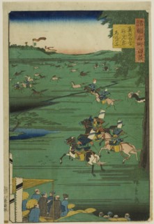 Image of the Horse Chase at the Myoken Festival, Soma, Oshu Province (Oshu Soma Myoken mat..., 1859. Creator: Utagawa Hiroshige II.