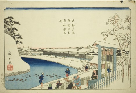 Cherry Well on the Benkei Moat outside Sakurada (Soto Sakurada Benkeibori sakura...,c. 1843/47. Creator: Ando Hiroshige.