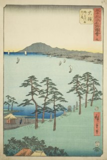 Oiso: Saigyo's Hut at Shigitatsu Marsh (Oiso, Shigitatsusawa Saigyoan), no. 9 from the ser..., 1855. Creator: Ando Hiroshige.