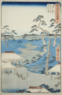 Hodogaya: Distant View of the Kamakura Mountains from the Rest House near the Boundary Tre..., 1855. Creator: Ando Hiroshige.