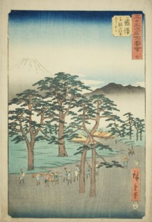 Fujisawa: Mount Fuji on the Left from the Nanki Pine Grove (Fujisawa, Nanki no Matsubara h..., 1855. Creator: Ando Hiroshige.