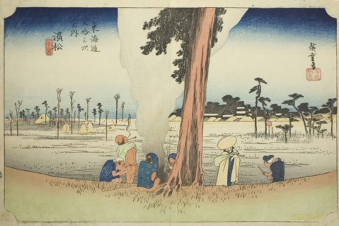 Hamamatsu: Winter Scene (Hamamatsu, fuyugare no zu), from the series "Fifty-three..., c. 1833/34. Creator: Ando Hiroshige.