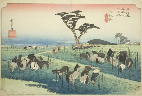 Chiryu: Early Summer Horse Market (Chiryu, shuka uma ichi), from the series "Fifty..., c. 1833/34. Creator: Ando Hiroshige.