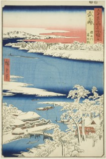 Musashi Province: Morning after Snow on the Sumida River (Musashi, Sumidagawa yuki no ashi..., 1853. Creator: Ando Hiroshige.