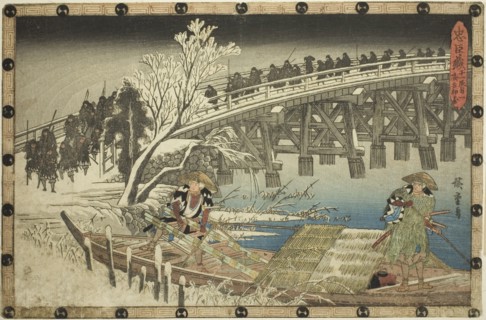 Act 11, Part 1: The Approach to the Night Attack (Juichidanme ichi, yochi oshiyose)..., c. 1834/39. Creator: Ando Hiroshige.