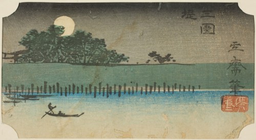 Embankment at Mimeguri (Mimeguri tsutsumi), section of a sheet from the series ”Cutouts..., 1852. Creator: Ando Hiroshige.