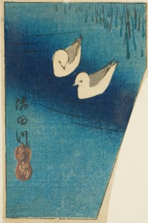 Oystercatchers on the Sumida River (Sumidagawa, miyakodori), section of a sheet from..., c. 1850. Creator: Ando Hiroshige.