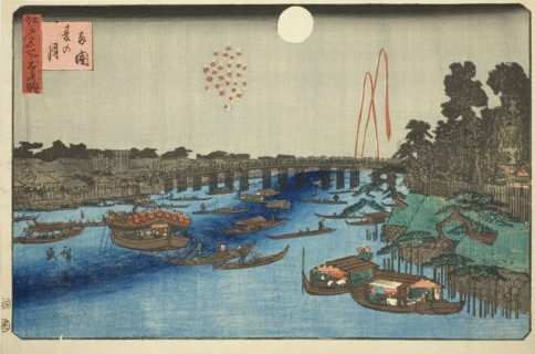 Summer Moon over Ryogoku (Ryogoku natsu no tsuki), from the series "Three Views of..., c. 1840s. Creator: Ando Hiroshige.