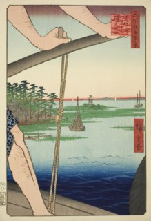 Haneda Ferry and Benten Shrine (Haneda no watashi Benten no yashiro), from the series..., 1858. Creator: Ando Hiroshige.
