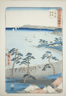 Odawara: Fishermen's Houses on the Beach (Odawara, kaigan gyosha), no. 10 from the series ..., 1855. Creator: Ando Hiroshige.