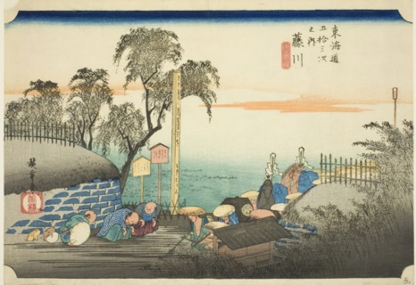 Fujikawa: View of Post Outskirts (Fujikawa, bohana no zu), from the series "Fifty-..., c. 1833/34. Creator: Ando Hiroshige.