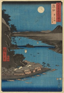 Omi Province: Lake Biwa and Ishiyama Temple (Omi, Biwako Ishiyamadera), from the series "F..., 1853. Creator: Ando Hiroshige.