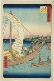 Kuwana: Ferryboats at Shichiri (Kuwana, Shichiri no watashibune), no. 43 from the series "..., 1855. Creator: Ando Hiroshige.