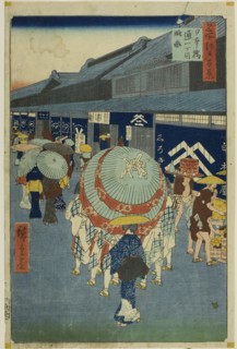 View of Nihonbashi Tori-itchome (Nihonbashi Tori-itchome ryakuzu), from the series " One...,1858. Creator: Ando Hiroshige.