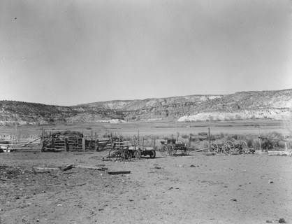 Desert mountains surround Escalante, Utah, 1936. Creator: Dorothea Lange.