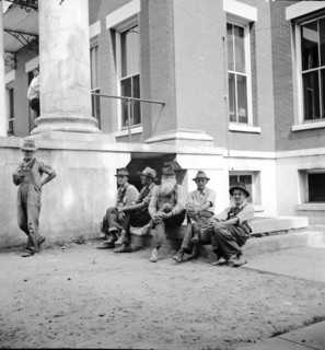 Saturday afternoon in front of the courthouse, Greenville [i.e., Greeneville], Tennessee, 1936. Creator: Dorothea Lange.