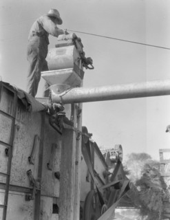 Threshing oats, Clayton, Indiana, 1936. Creator: Dorothea Lange.