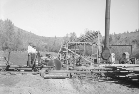 Ola self-help sawmill under construction, Idaho, 1939. Creator: Dorothea Lange.