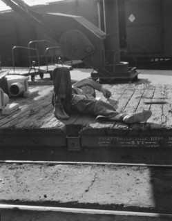 Scene in railroad yard, Sacramento, California, 1936. Creator: Dorothea Lange.