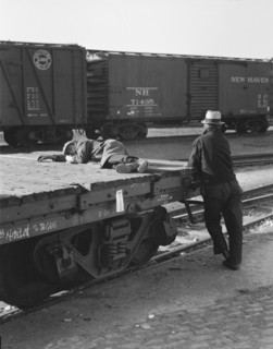 Scene in railroad yard, Sacramento, California, 1936. Creator: Dorothea Lange.