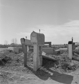 Mail boxes and irrigation gates, Imperial Valley, California, 1937. Creator: Dorothea Lange.
